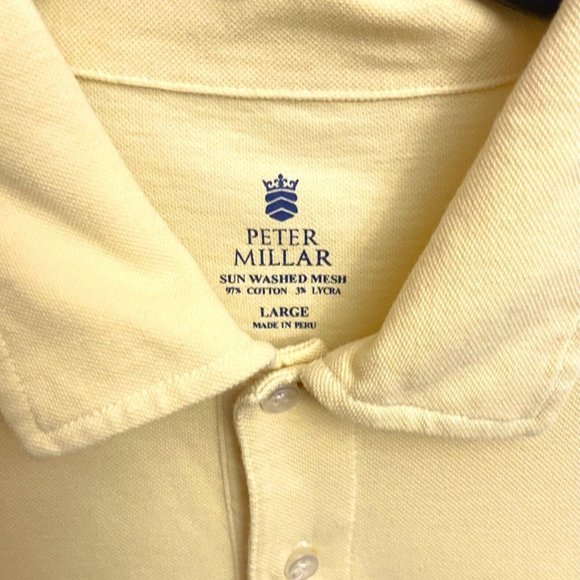 Men's Peter Millar Yellow Sun Washed Mesh Short Sleeve Polo Shirt Size Large - Picture 2 of 3